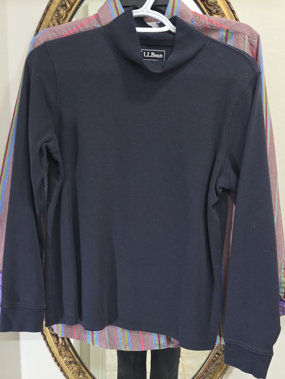 L.L. Bean Womens Layering Black Long-Sleeve Mock Neck Cotton Knit Top Size M Pet